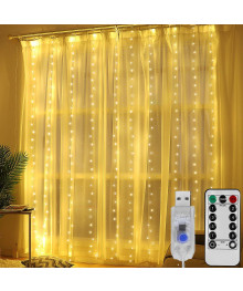 Гирлянда-штора Огонек OG-LDG22 LED Белая-тёплая с крючками (3х3м, 300 ламп, пит от USB)