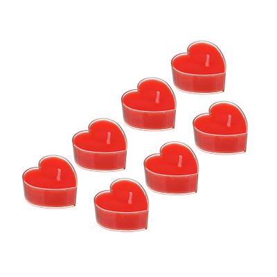 Набор свечей в гильзе в виде сердца, 7 шт, парафин, пластик (4x2 см) цвет красный