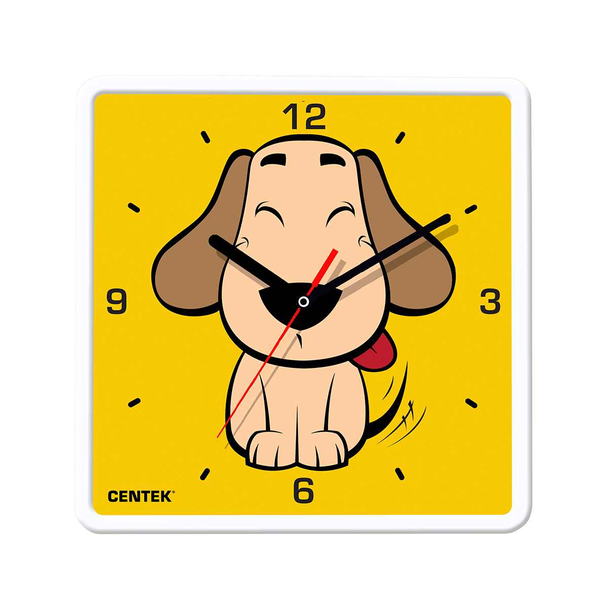Часы настенные кварцевые Centek СТ-7103 <Dog> (щенок) 25х25 см, квадрат, шаговый ход
