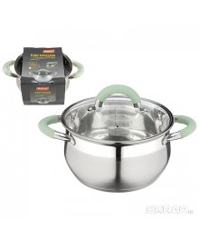 Mallony Кастрюля MENTOLO, 2,6 л, из нержавеющей стали с крышкой, ручки с силиконом доставкой - Новосибирск, Новокузнецк, Горно-Алтайск. Низкие цены, большой ассортимент посуды оптом