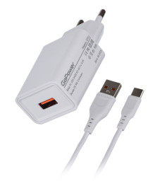 Блок пит USB сетевой  GoPower GP1U 1USB 2.4A 12W с кабелем Type-C белый (1/200)