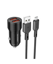 ЗУ в прикуриватель BOROFONE BZ19 чёрный + кабель micro USB (2*USB, 5B, 2,4A)