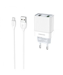 Блок пит USB сетевой BOROFONE BA39A, QC3.0, 2хUSB-А, 3А + кабель (AM-microBM), 1 м, белый (42/168)USB Блоки питания, зарядки оптом с доставкой по России.