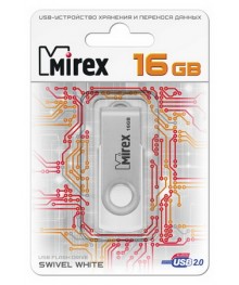 USB2.0 FlashDrives 16Gb Mirex SWIVEL WHITEовокузнецк, Горно-Алтайск. Большой каталог флэш карт оптом по низкой цене со склада в Новосибирске.