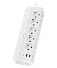 сет/фильтр QUMO Power Bar 5 выключаемых розеток, 2м, белый, 2500Вт, 10A, кабель 3*1 мм медь.
