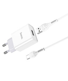 Блок пит USB сетевой HOCO C81A, 1хUSB-А, 2.1A + кабель (AM-Type-C), 1 м, белый (23/138)