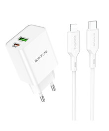 Блок пит USB сетевой BOROFONE BA69A Resource PD20W+QC3.0 1хUSB-С, 1хUSB-A, 3А, + кабель USB-C на 8