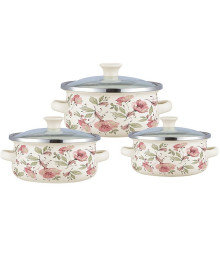 Набор мини-кастрюль 6предм  ZEIDAN Z-80623 Flowers (0,5л 0,8л 1,2л, со стекл крышками)