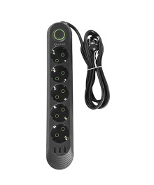 сет/фильтр QUMO 5 розеток, 2м, чёрный, 2500 Вт, 10A, кабель 3*0,75 мм CCA, 3*USB