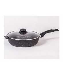 Мечта Сковорода литая  22см АП Гранит Black с крышк. и несъёмной ручкой арт С22802 (5)Соковородки  Мечта оптом, казаны