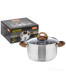 Mallony Кастрюля FORESTA, 3,5 л из нерж стали с крышкой с ручками под дерево soft-touch