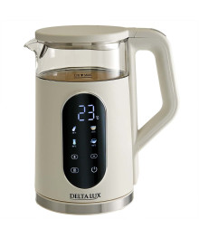 Чайник DELTA LUX DE-1025 корпус из термост. стекла и пластика, LCD дисплей, белый: 2200Вт, 1,7л (6