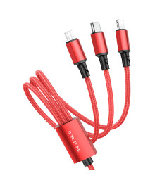 Кабель USB - 3в1 BOROFONE BX72 AM-8pin Lightning/microBM/Type-C 1 метр, 2A, нейлон, красный (360)Востоку. Адаптер Rolsen оптом по низкой цене. Качественные адаптеры оптом со склада в Новосибирске.
